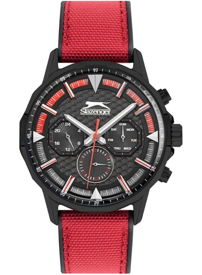 سلازنجر ساعة سلازينجر للرجال، شاشة متعددة الوظائف وسوار قماشي، أحمر