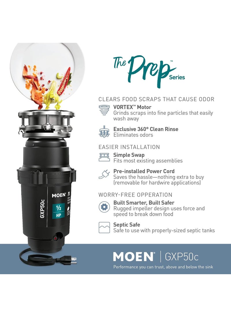 MOEN Moen Prep Series PRO 12 HP Continuous Feed Compact Garbage Disposal Power Cord Included GXP50C  - Image 3