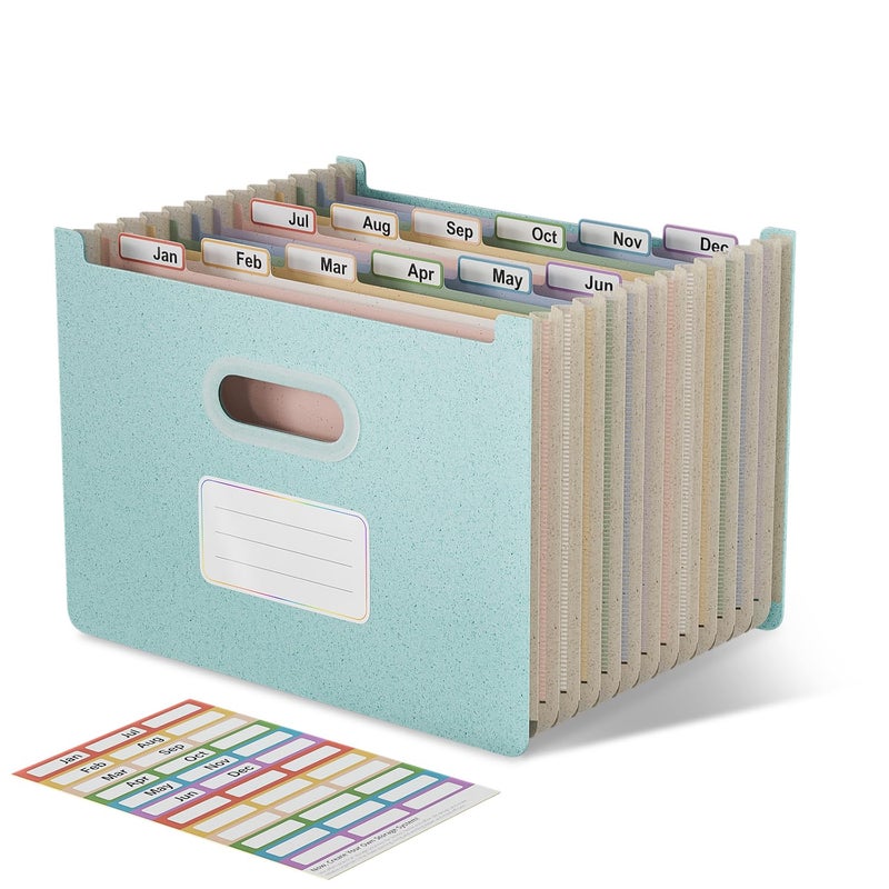 EcoStash Accordian File Organizer, 12 Pockets Wheat Straw Expanding File Folders, Upright & Open Top, Monthly Bill Receipt Organizer, 100% BPA Free, Return to Nature, Healthy Living, Letter/A4 Size-Sky Blue - Image 1