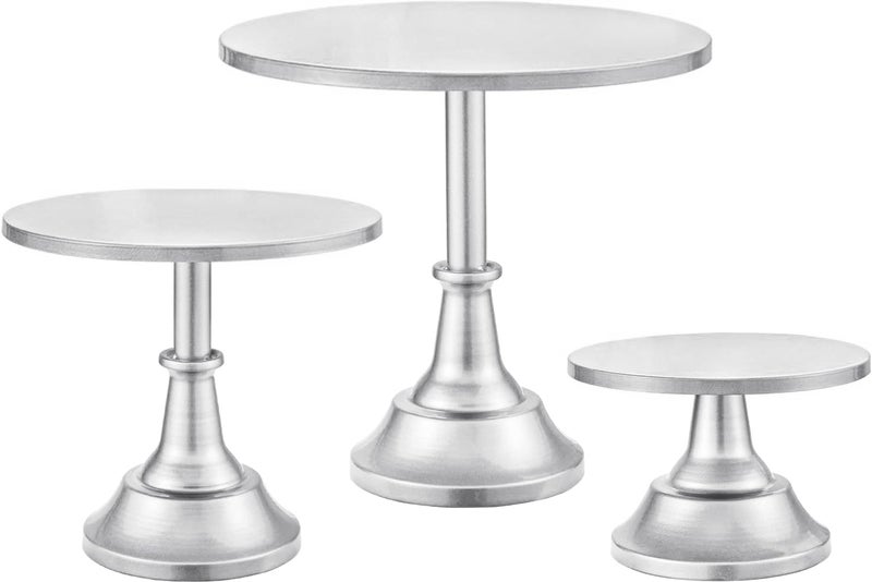 HBlife 3-PCS Silver Cake Stand Set (8"/10"/12" Plate) for 6-10 Inch Cakes, Perfect Dessert Table Display Set, Cupcake&Cake Stands for Party, Wedding, Birthday, Baby Shower, Anniversary (Metal) - Image 1
