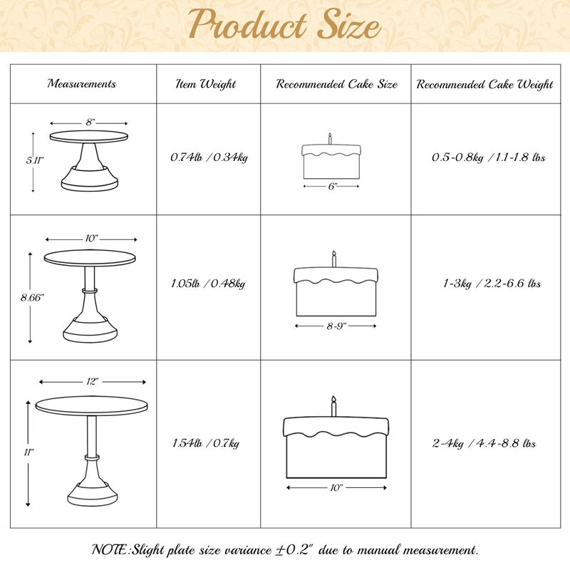 HBlife 3-PCS Silver Cake Stand Set (8"/10"/12" Plate) for 6-10 Inch Cakes, Perfect Dessert Table Display Set, Cupcake&Cake Stands for Party, Wedding, Birthday, Baby Shower, Anniversary (Metal) - Image 2
