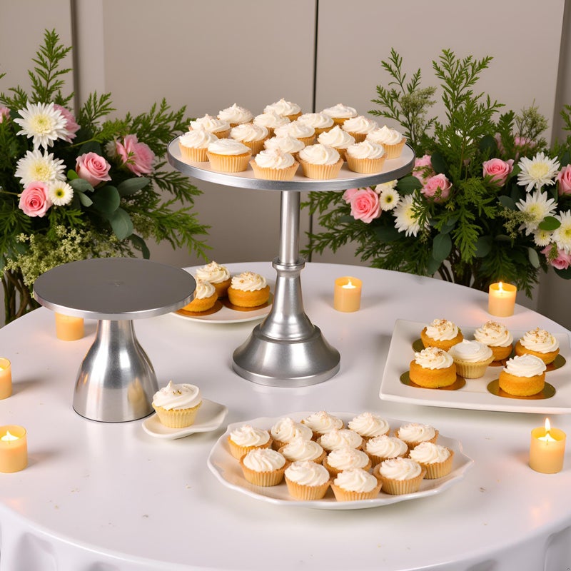 HBlife 3-PCS Silver Cake Stand Set (8"/10"/12" Plate) for 6-10 Inch Cakes, Perfect Dessert Table Display Set, Cupcake&Cake Stands for Party, Wedding, Birthday, Baby Shower, Anniversary (Metal) - Image 5
