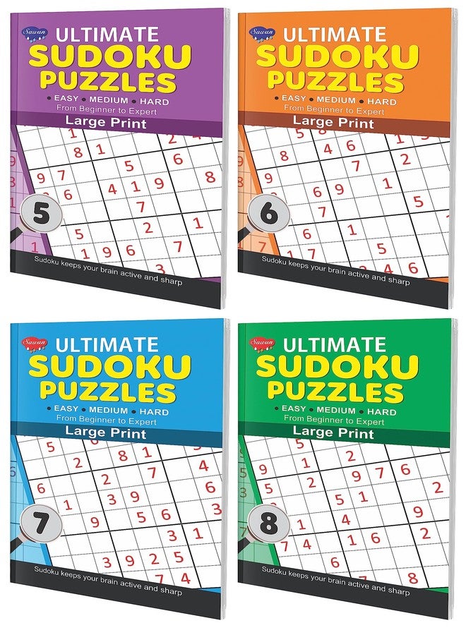 SAWAN Set of 4 Ultimate Sudoku Puzzles - 5,6,7,8 Large print for easy reading and solving [Paperback] SAWAN - Image 1