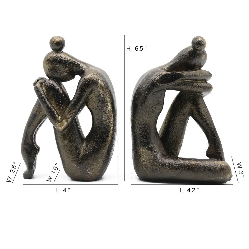 Lukitas Unique Decorative Girl Thinker Bookends, Non-Slip Book Holder, Home Office Bookshelf Decor, Creative Desktop Ornaments for Study Room Hotel Shelves, Resin, 1Pair/2Piece 6.5'' - Image 4
