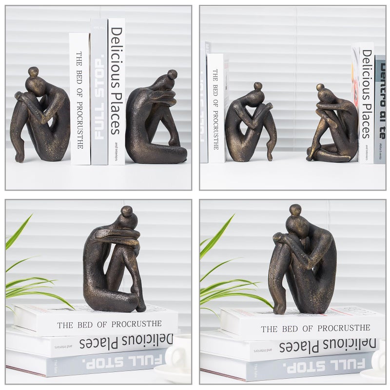 Lukitas Unique Decorative Girl Thinker Bookends, Non-Slip Book Holder, Home Office Bookshelf Decor, Creative Desktop Ornaments for Study Room Hotel Shelves, Resin, 1Pair/2Piece 6.5'' - Image 3