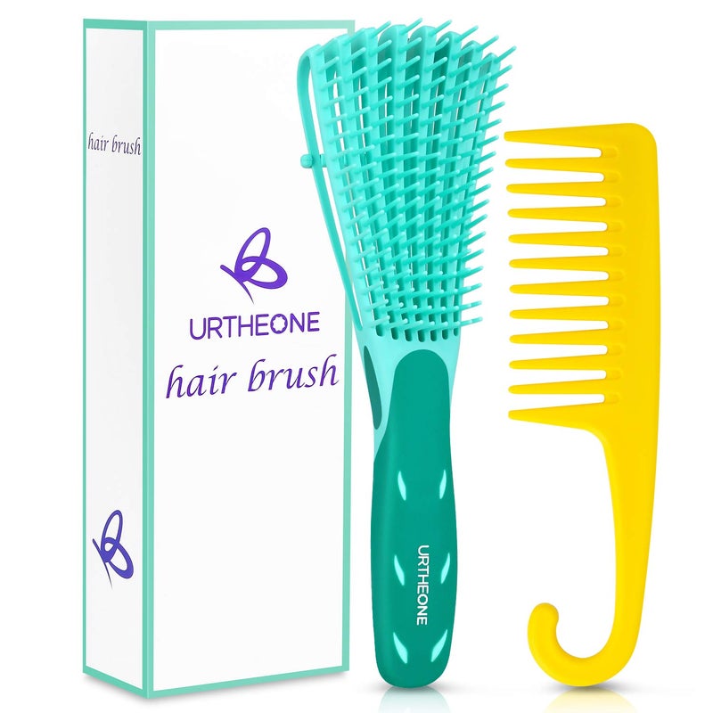 URTHEONE Detangling Hair Brush,Hair Detangler Brush and Wide Tooth Comb Set for Black Natural Curly Wet Dry Thick Straight Long Hair, Afro American Type 3a-4c, Comfortable Grip,Easy to Clean, Durable - Image 1