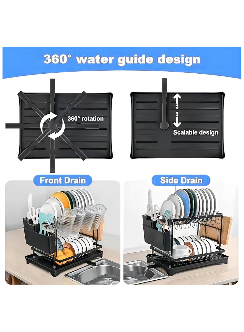 GuRiver Dish Drying Rack, Adjustable 2 tier Dish Drying Stand, Stainless Steel Dish Drainer with Cutlery Rack Cup Rack, Sink Organizer for Water conduction design - Image 4