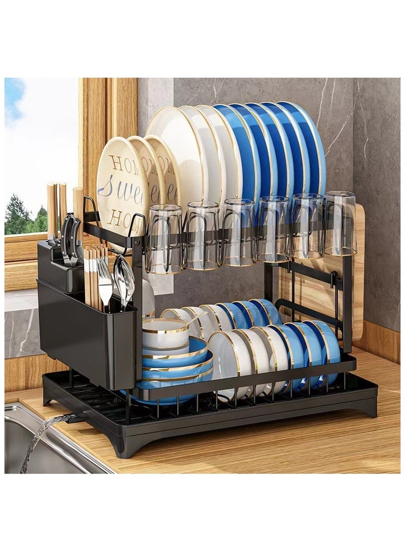 GuRiver Dish Drying Rack, Adjustable 2 tier Dish Drying Stand, Stainless Steel Dish Drainer with Cutlery Rack Cup Rack, Sink Organizer for Water conduction design - Image 1