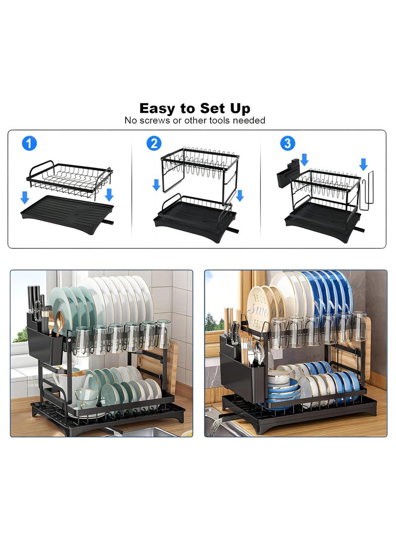 GuRiver Dish Drying Rack, Adjustable 2 tier Dish Drying Stand, Stainless Steel Dish Drainer with Cutlery Rack Cup Rack, Sink Organizer for Water conduction design - Image 5