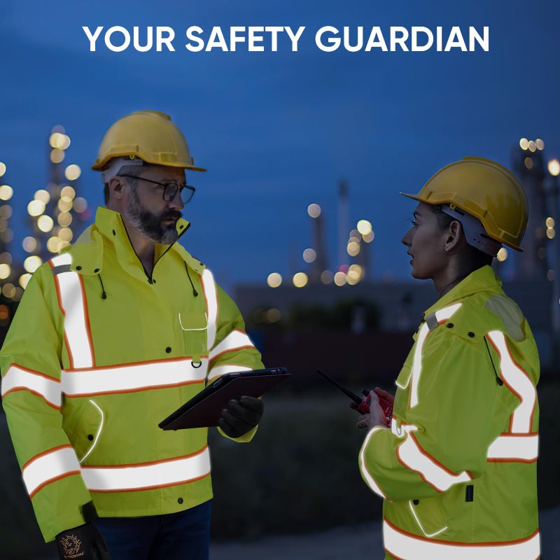 TICONN Reflective Rain Jacket Safety Jacket, Waterproof Hi Vis Rain Coat, Class III High Visibility Coat - Image 2
