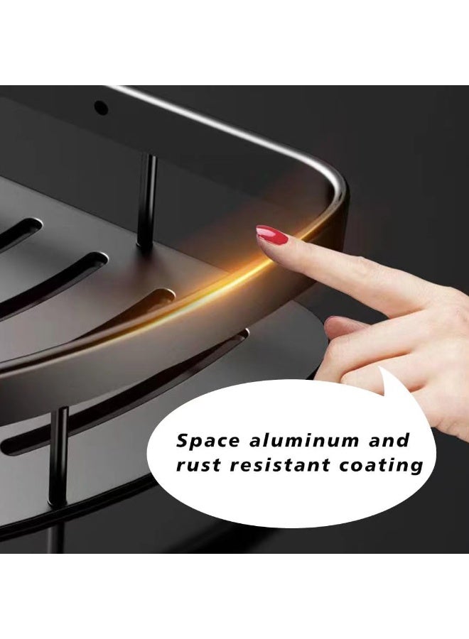 رف زاوية للحمام من الألمنيوم – مقاوم للصدأ وبدون حفر – منظم جداري مع لاصق – بتشطيب أسود أنيق، للحمام والمطبخ والإكسسوارات (قطعة واحدة، أسود) - Image 2