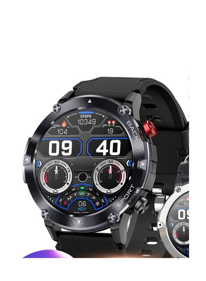 AROAQ Smart Watch Code21 With Bluetooth Calling, Fitness Tracker With Heart Rate Monitor, Multifunctional Waterproof Sleep Smart Watch For Men, Black shell (Milan black + black silicone) - Image 3