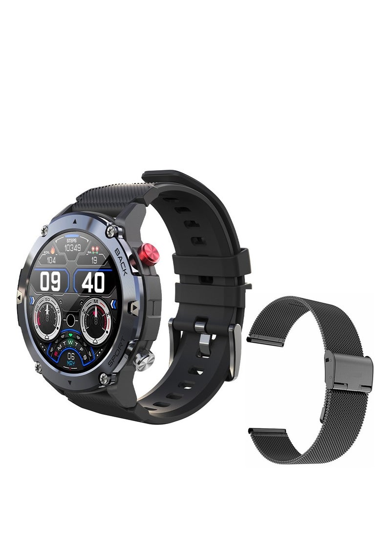 AROAQ Smart Watch Code21 With Bluetooth Calling, Fitness Tracker With Heart Rate Monitor, Multifunctional Waterproof Sleep Smart Watch For Men, Black shell (Milan black + black silicone) - Image 1