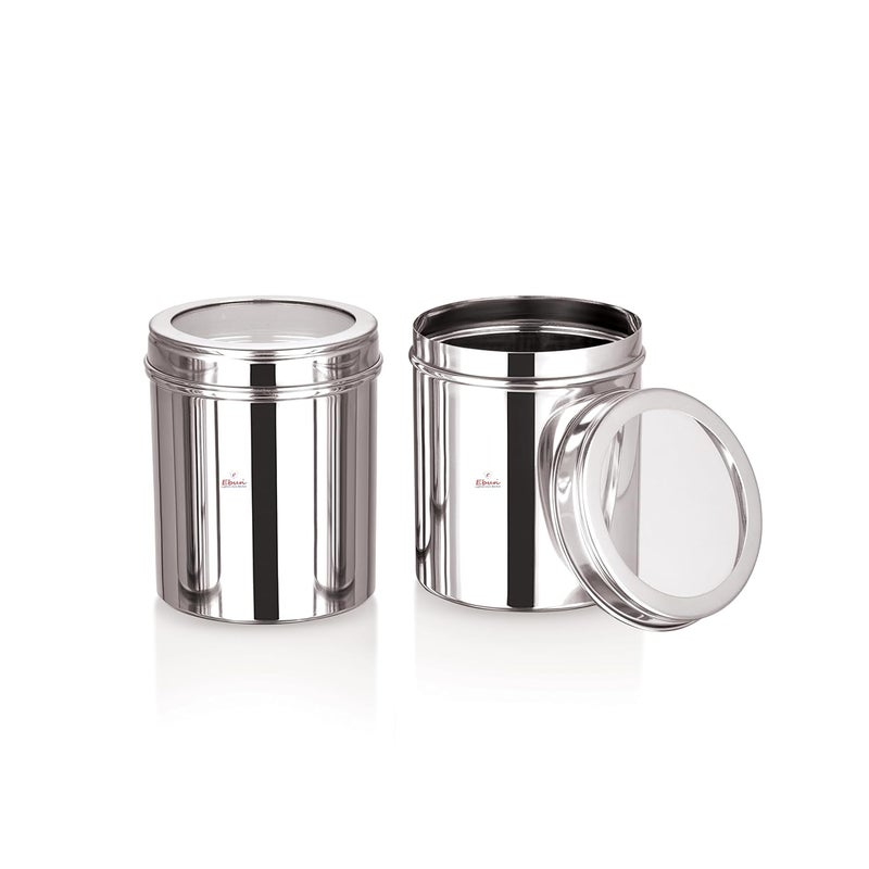 Ebun Heavy Gauge See Through Stainless Steel Containers Stainless Steel Dabba Set for Kitchen Air Tight Steel Containers for Storage Steel Containers for Kitchen 125kg Set of 2 - Image 1