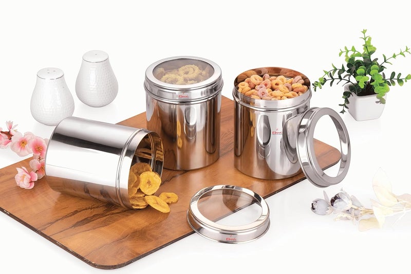 Ebun Heavy Gauge See Through Stainless Steel Containers Stainless Steel Dabba Set for Kitchen Air Tight Steel Containers for Storage Steel Containers for Kitchen 125kg Set of 2 - Image 2