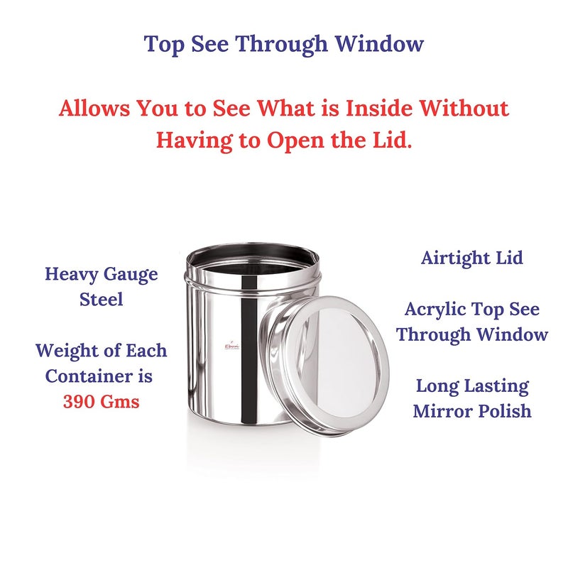 Ebun Heavy Gauge See Through Stainless Steel Containers Stainless Steel Dabba Set for Kitchen Air Tight Steel Containers for Storage Steel Containers for Kitchen 125kg Set of 2 - Image 5