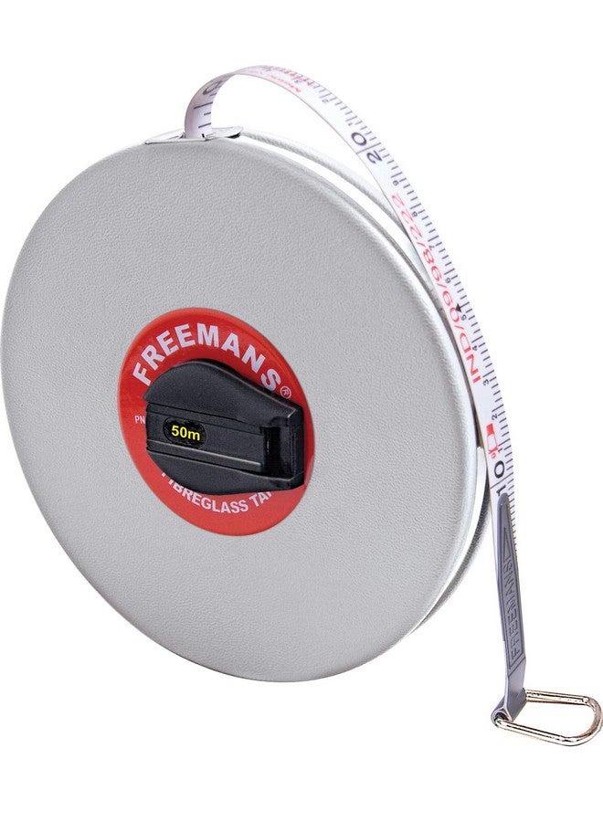 فريمانز شريط قياس من الألياف الزجاجية من FREEMANS بطول 50 مترًا: 13 مم - 50 مترًا/165 قدمًا || هيكل معزز بحزام من الفولاذ المقاوم للصدأ || مقبض آلية لف متينة وفم من الفولاذ المقاوم للصدأ بخطاف طرفي - Image 1