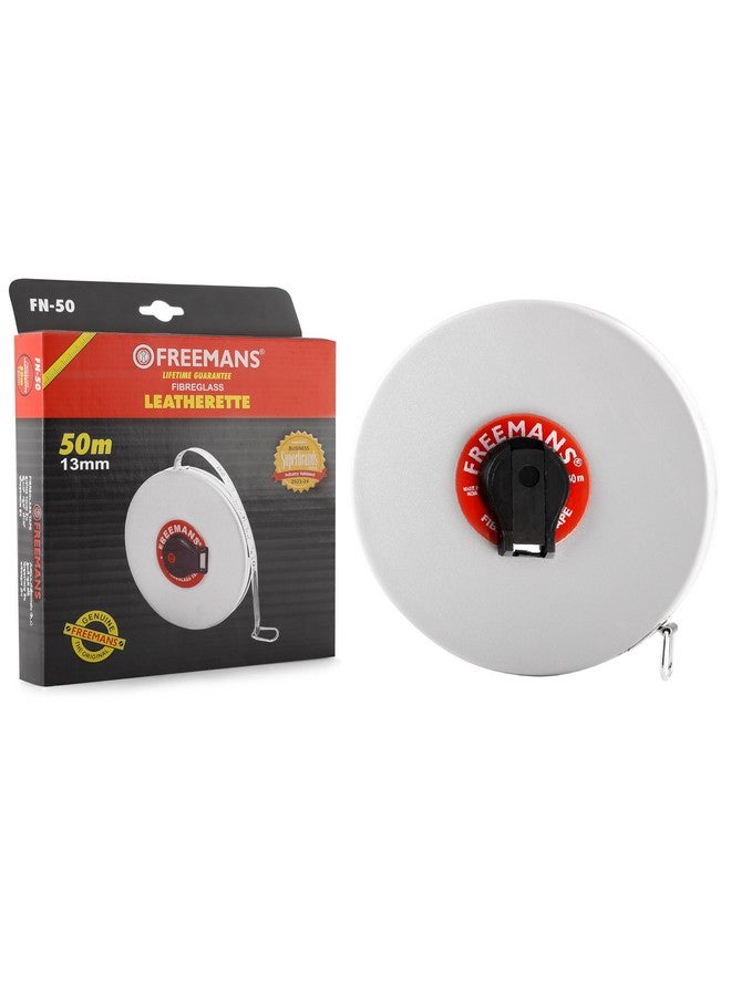 فريمانز شريط قياس من الألياف الزجاجية من FREEMANS بطول 50 مترًا: 13 مم - 50 مترًا/165 قدمًا || هيكل معزز بحزام من الفولاذ المقاوم للصدأ || مقبض آلية لف متينة وفم من الفولاذ المقاوم للصدأ بخطاف طرفي - Image 2