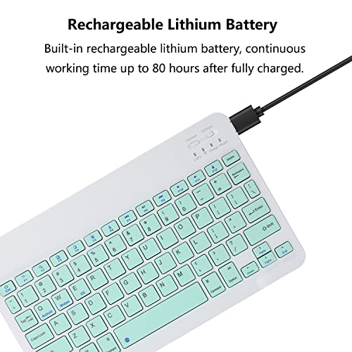 Acolarid Ultra-Slim Rechargeable Bluetooth Keyboard Portable Wireless Keyboard for iPad A16 11th 10th Generation, iPad Pro iPad Air iPad Mini iPhone, Android Samsung Galaxy Tablet Smartphone Cell Phone (Green) - Image 4