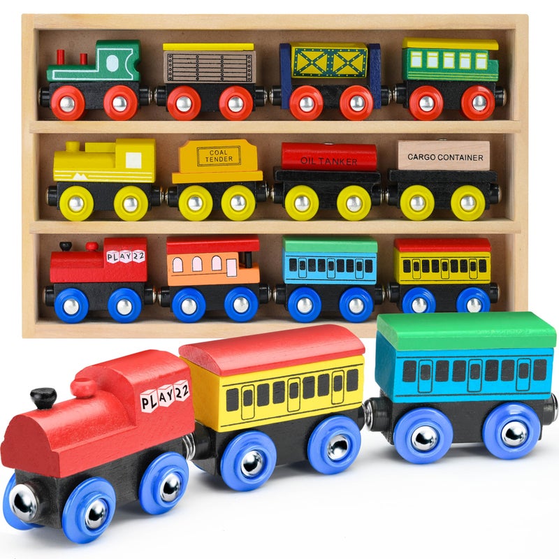 Play22 Wooden Train Set 12 PCS - Train Toys Magnetic Set Includes 3 Engines - Toy Train Sets For Kids Toddler Boys And Girls - Compatible With All Major Brands - Original - By Play22 - Image 1