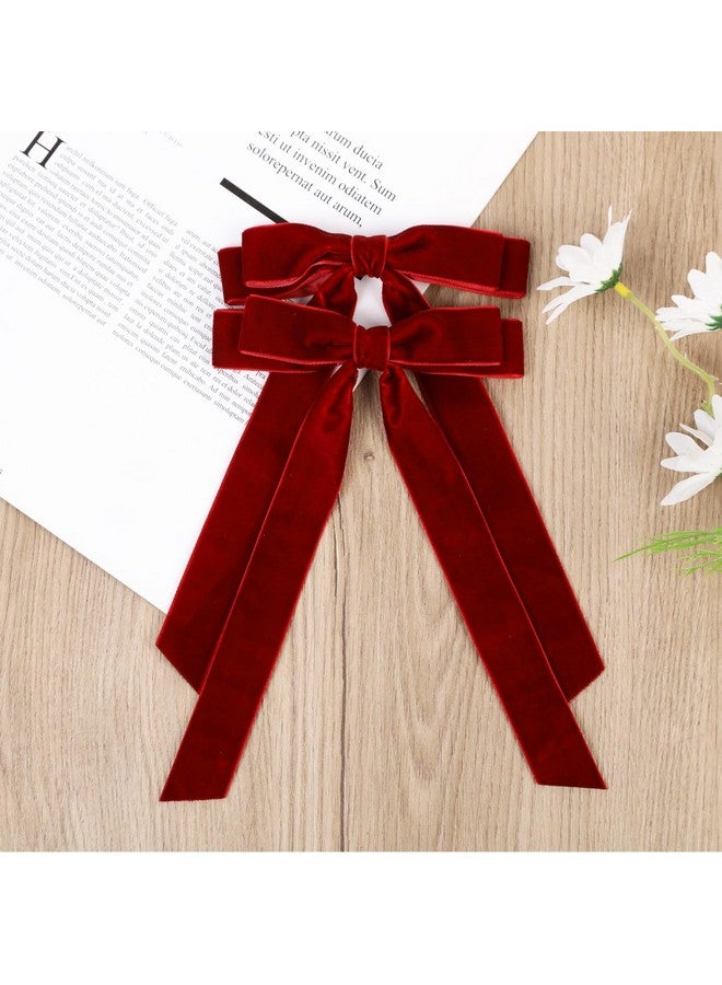 Hipcheer Large Velvet Hair Bow Clips, 2 PCS 5 Inch Hair Bows for Girls' Hair Accessories, Wine Red - Image 3