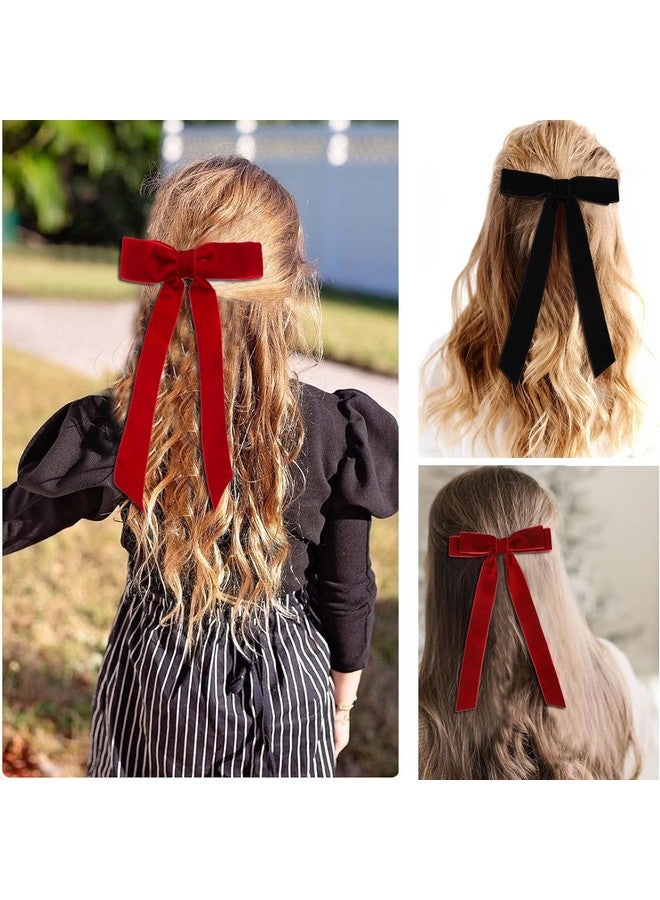 Hipcheer Large Velvet Hair Bow Clips, 2 PCS 5 Inch Hair Bows for Girls' Hair Accessories, Wine Red - Image 2