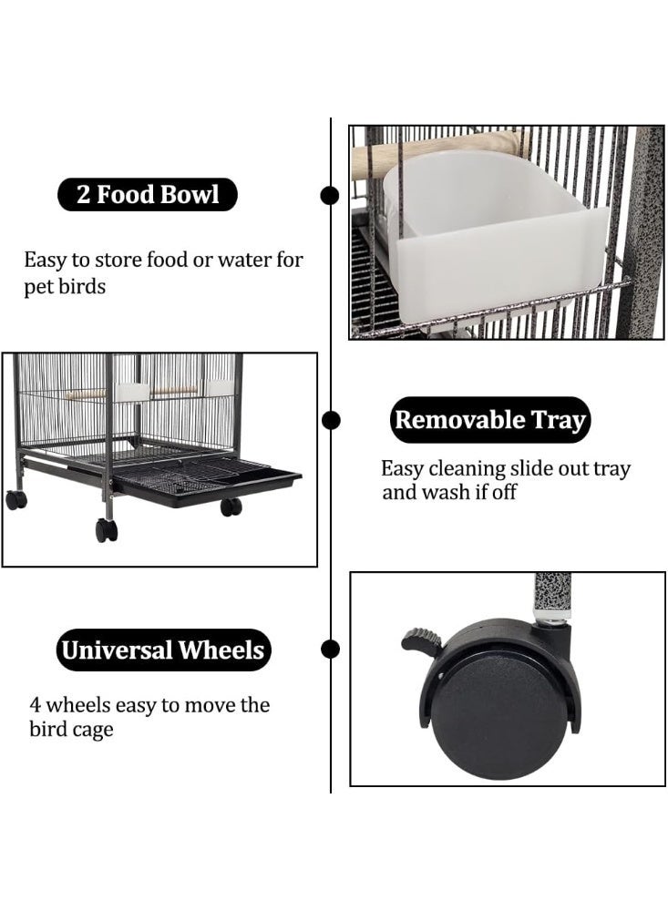 أن ان سي بيتس قفص طيور كبير مفتوح من الأعلى مع صينية قابلة للإزالة، عجلات دوارة، وأوعية تغذية، مكان واسع للجلوس للطيور المحبة والببغاوات والطيور الصغيرة الأخرى، 79 سم (أسود) - Image 5