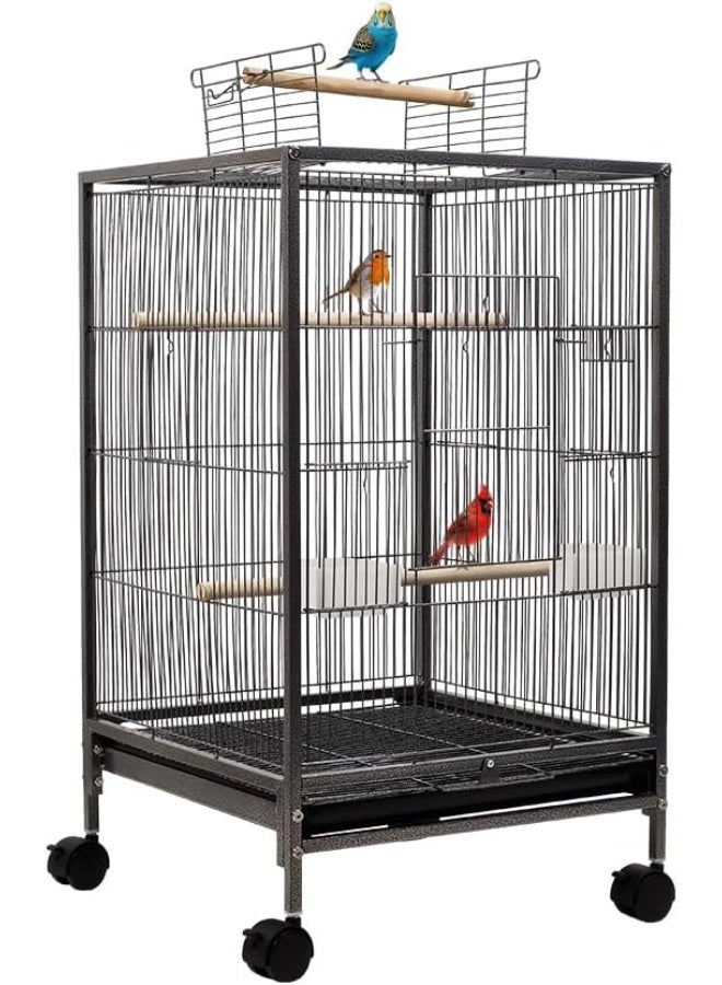 أن ان سي بيتس قفص طيور كبير مفتوح من الأعلى مع صينية قابلة للإزالة، عجلات دوارة، وأوعية تغذية، مكان واسع للجلوس للطيور المحبة والببغاوات والطيور الصغيرة الأخرى، 79 سم (أسود) - Image 3