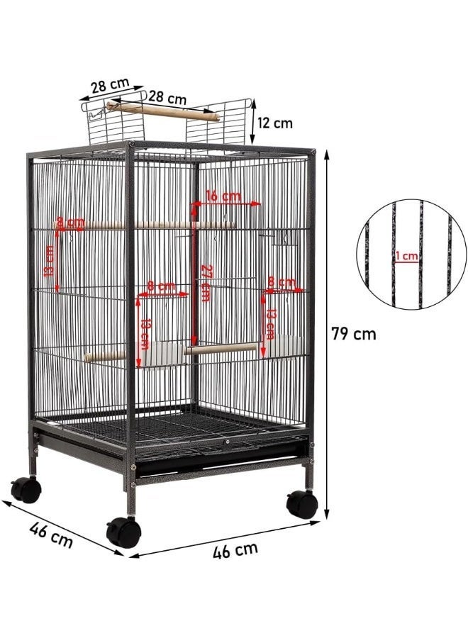 أن ان سي بيتس قفص طيور كبير مفتوح من الأعلى مع صينية قابلة للإزالة، عجلات دوارة، وأوعية تغذية، مكان واسع للجلوس للطيور المحبة والببغاوات والطيور الصغيرة الأخرى، 79 سم (أسود) - Image 2