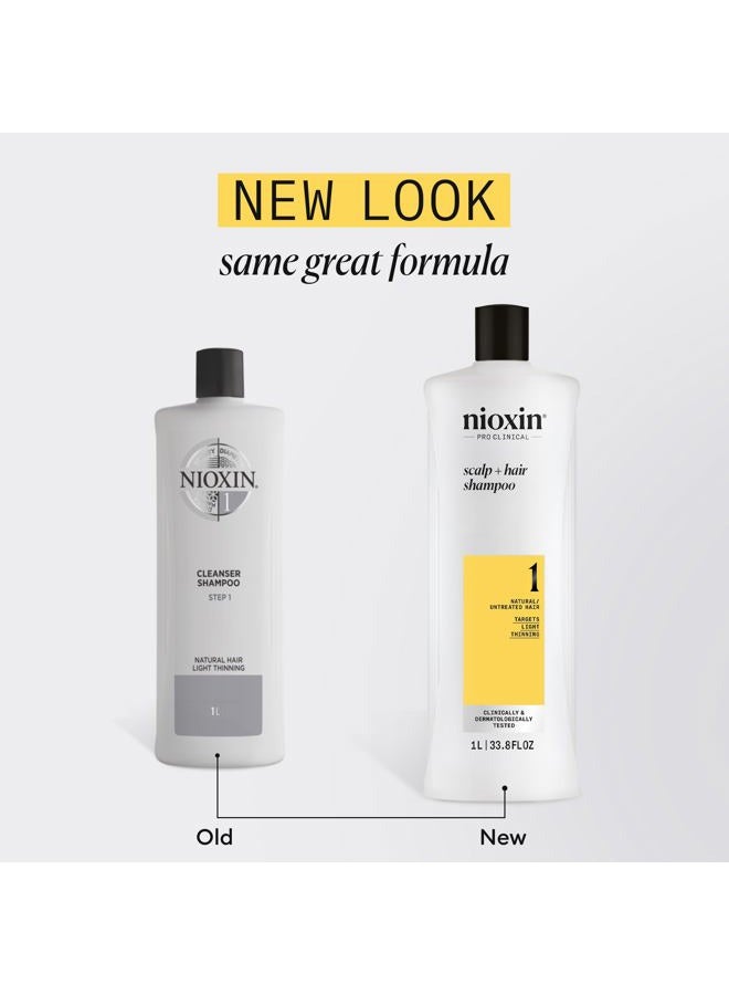 Nioxin Scalp + Hair Thickening System 1 Shampoo| For Natural or Untreated Hair with Light Thinning| With Niacinamide and Biotin| 33.8 Fl oz. - Image 2