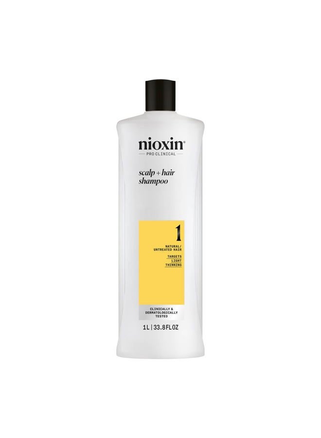 Nioxin Scalp + Hair Thickening System 1 Shampoo| For Natural or Untreated Hair with Light Thinning| With Niacinamide and Biotin| 33.8 Fl oz. - Image 1