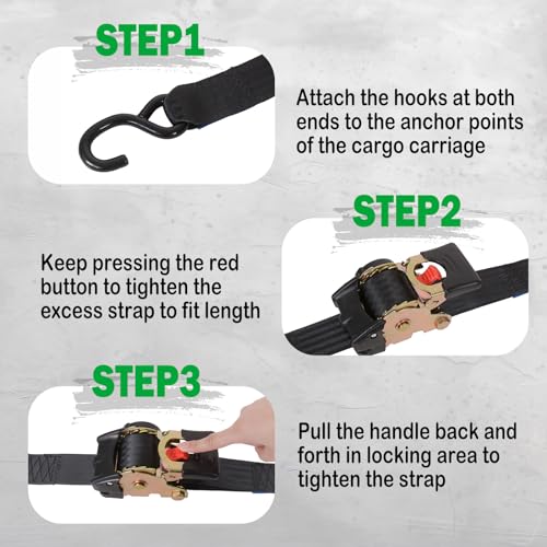 MOTO4U Retractable Ratchet Straps, (2 Pack) 2inx10ft Self Retracting Ratchet Straps,3000 lbs Break Strength Break Strength Retractable Tie Down Straps for Trucks,Trailers,Motorcycles,ATVs - Image 4