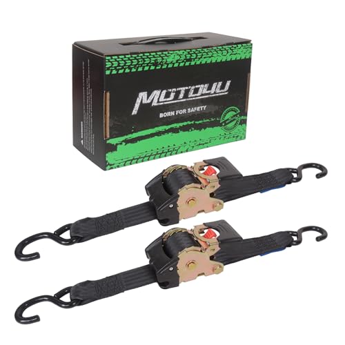 MOTO4U Retractable Ratchet Straps, (2 Pack) 2inx10ft Self Retracting Ratchet Straps,3000 lbs Break Strength Break Strength Retractable Tie Down Straps for Trucks,Trailers,Motorcycles,ATVs - Image 1