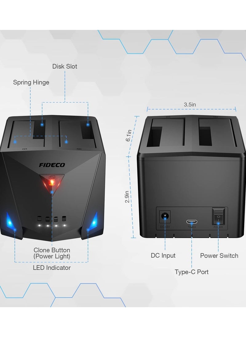 FIDECO - FIDECO USB 3.2 Gen 1 to Hard Drive Docking Station for 2.5 or 3.5 inch SATA I/II/III HDD SSD with Hard Drive Duplicator/Offline Clone Function, Support UASP - Image 1
