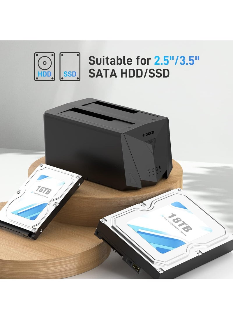 FIDECO - FIDECO USB 3.2 Gen 1 to Hard Drive Docking Station for 2.5 or 3.5 inch SATA I/II/III HDD SSD with Hard Drive Duplicator/Offline Clone Function, Support UASP - Image 1