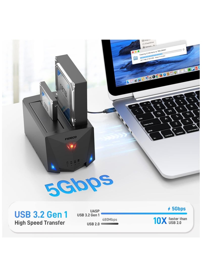 FIDECO - FIDECO USB 3.2 Gen 1 to Hard Drive Docking Station for 2.5 or 3.5 inch SATA I/II/III HDD SSD with Hard Drive Duplicator/Offline Clone Function, Support UASP - Image 1