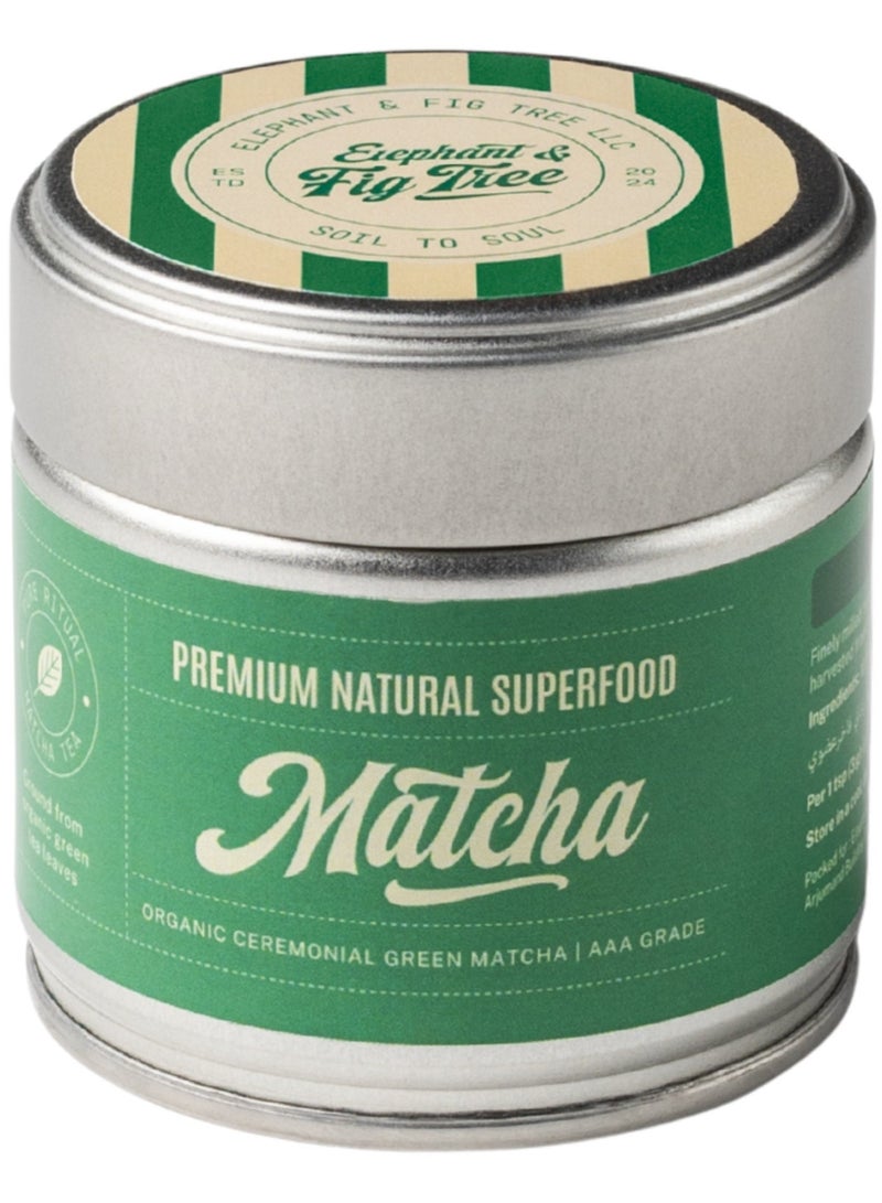 Elephant & Fig Tree Organic Ceremonial Grade Matcha Green Tea Powder 30g | Japanese Premium Natural Superfood | Rich in Antioxidants | Natural Energy Boost | Perfect for Matcha Lattes, Smoothies, Tea, Baking & Desserts | Vegan & Gluten Free - Image 1