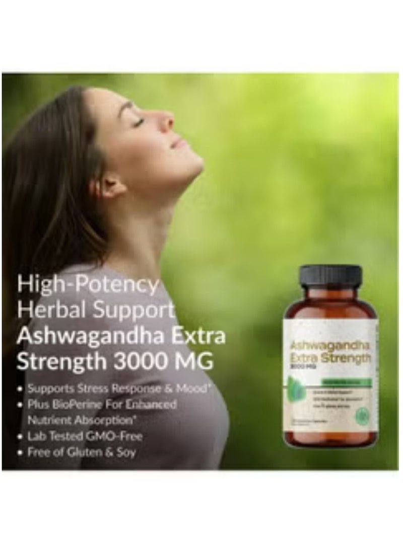 إكسترا كبسولات اشواغاندا قوة إضافية 3000 ملغ، تركيبة لتخفيف التوتر، دعم المزاج الطبيعي، 120 كبسولة - Image 2