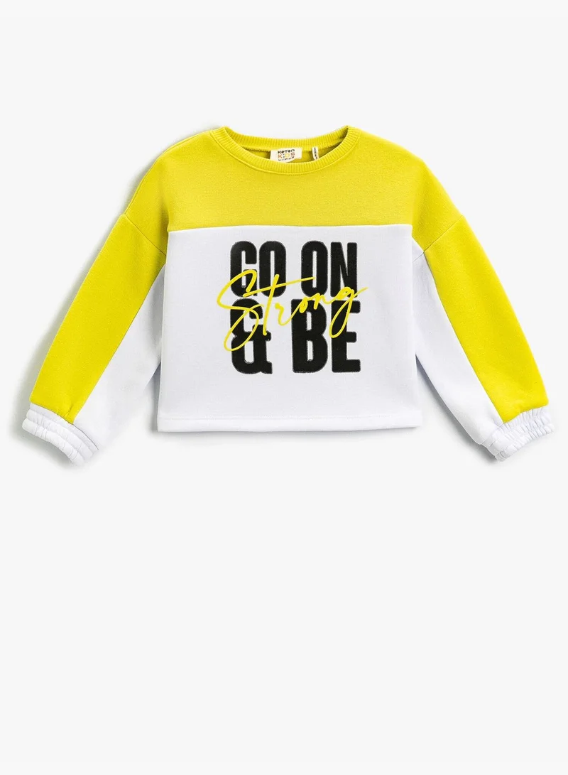 KOTON Slogan Printed Color Block Sweatshirt