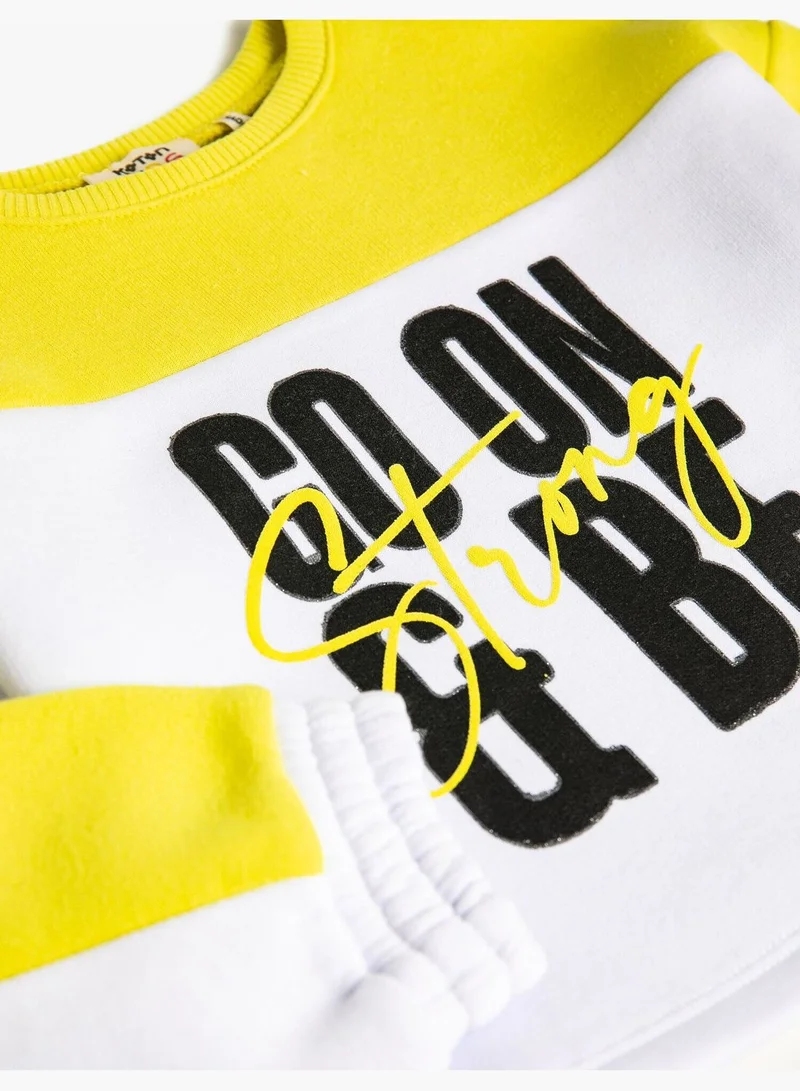 KOTON Slogan Printed Color Block Sweatshirt