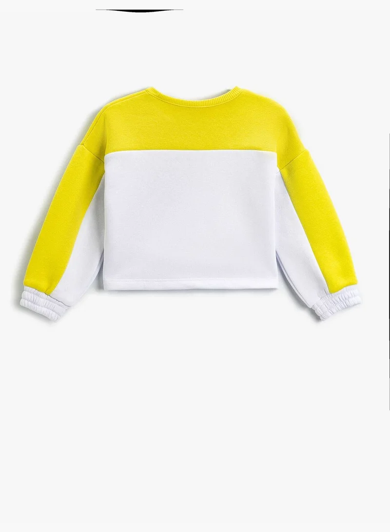 KOTON Slogan Printed Color Block Sweatshirt