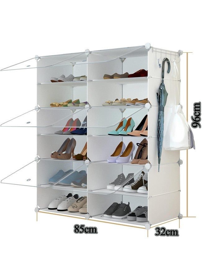 AYSIS AYSIS Shoe Rack Organizer, 36 Pair Shoe Storage Cabinet with Door Expandable Plastic Shoe Shelves for Closet,Heels,Boots,Slippers (12-Shelf, White) - Image 3