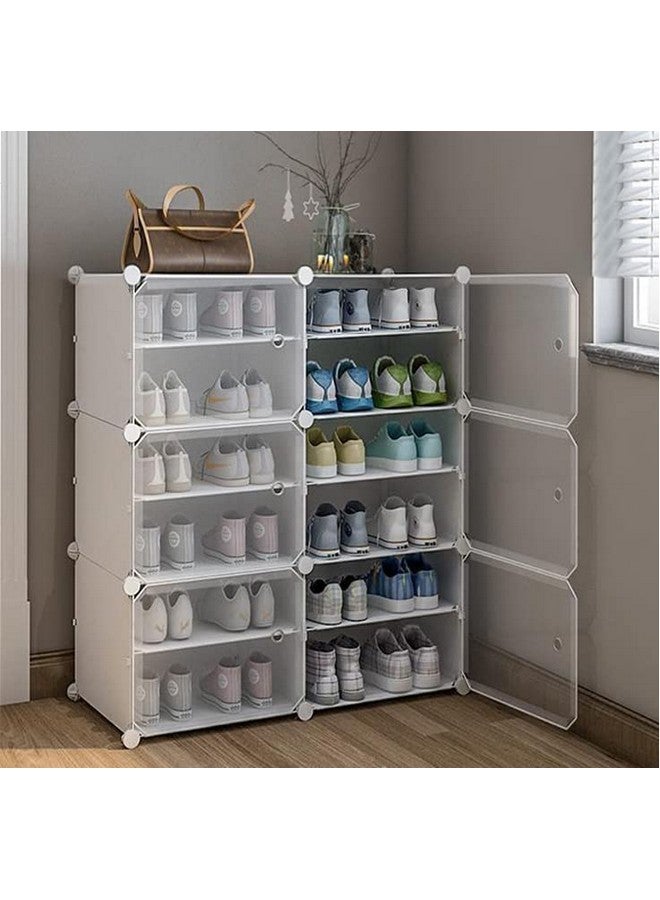 AYSIS AYSIS Shoe Rack Organizer, 36 Pair Shoe Storage Cabinet with Door Expandable Plastic Shoe Shelves for Closet,Heels,Boots,Slippers (12-Shelf, White) - Image 1