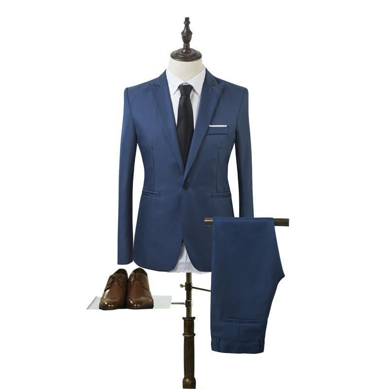 Cross-border foreign trade mens suit suit mens European and American fashion solid color business leisure suit two-piece one generation sky blue - Image 2