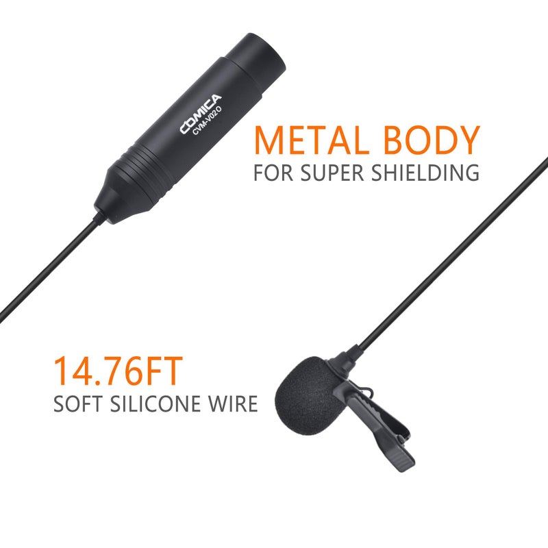 COMICA CVM-V02O Phantom Power Omnidirectional XLR Lavalier Lapel Microphone,14.76 fts Lapel Mic for Canon Sony Camcorders Zoom H4n H6 Tascam DR-60D/70D DR-100 Recorders Audio Mixer (1 Pack) - Image 2