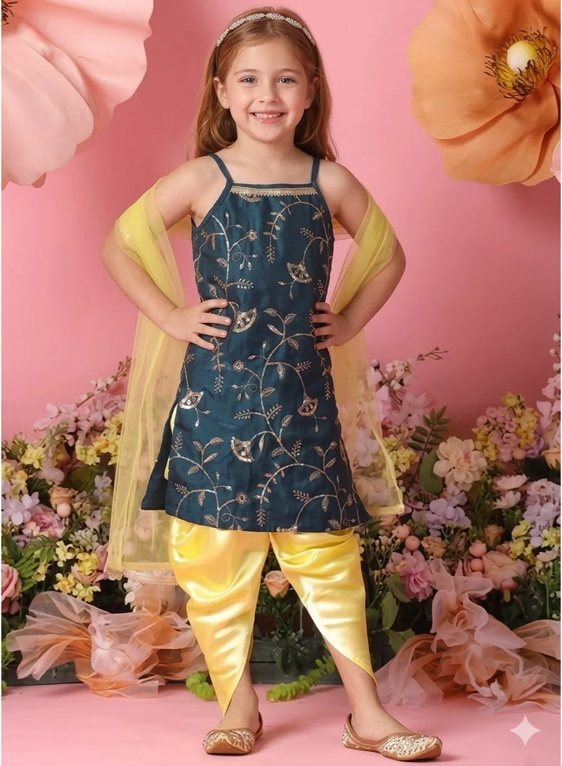 Saka Designs Girls Embroidered Kurta with Dhoti Pants & Dupatta