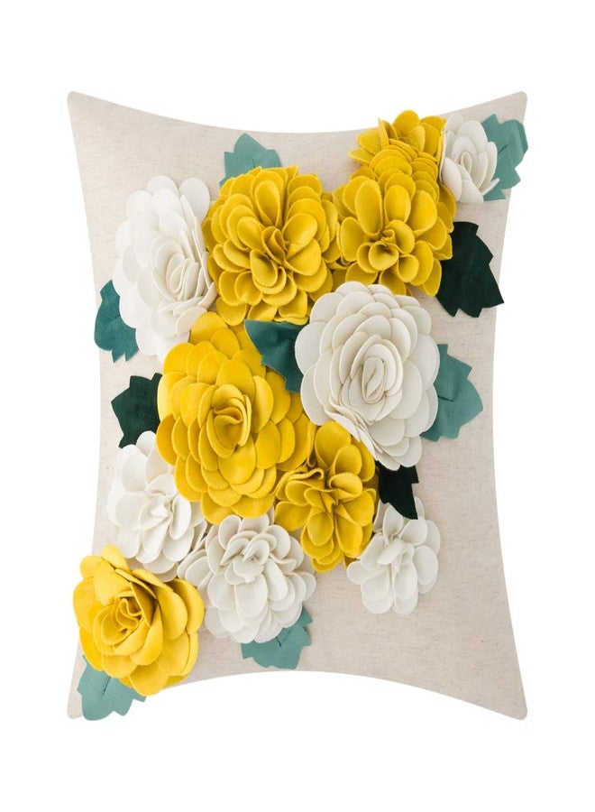KINGROSE 3D Flower Throw Pillow Cover Home Decorative Accent Pillow Case Sham Square Cushion Cover Sofa Bed Couch Living Room 18 x 18 Inches Yellow White - Image 1