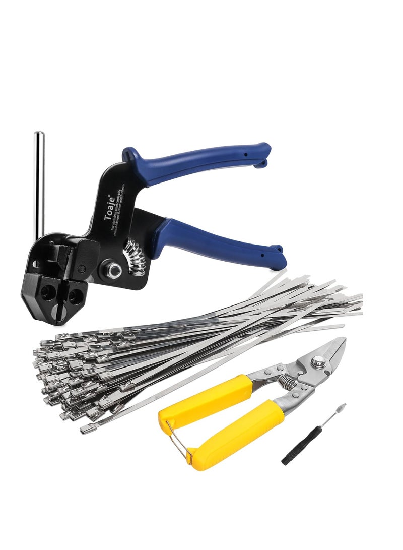 SYOSI Metal Zip Ties Tool, Stainless Steel Zip Ties Gun Kit,Heavy Duty Outdoor Adjustable Fastening Cable Tie Gun Tool Sets with 100pcs Self-Locking with 100pcs Self-Locking Metal Zip Ties (Blue, One Size) - Image 1