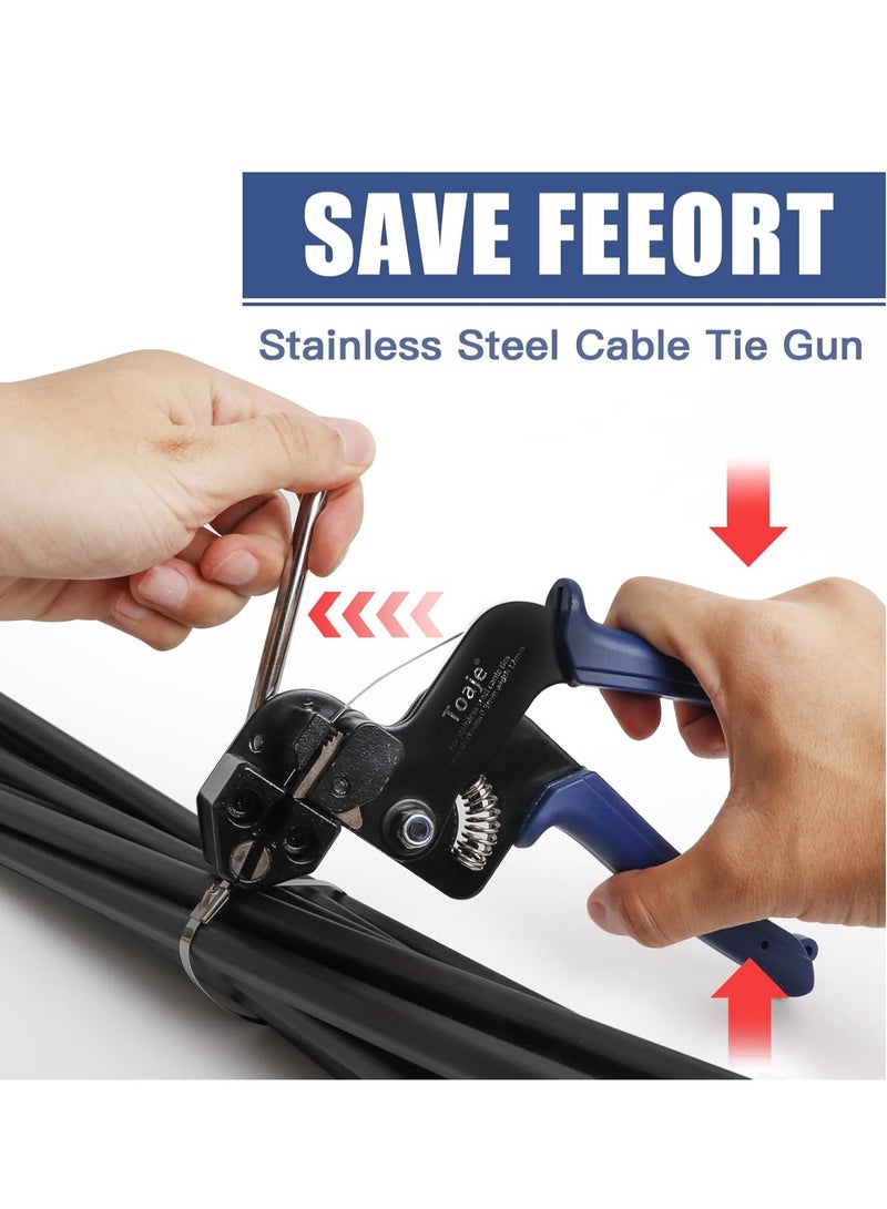 SYOSI Metal Zip Ties Tool, Stainless Steel Zip Ties Gun Kit,Heavy Duty Outdoor Adjustable Fastening Cable Tie Gun Tool Sets with 100pcs Self-Locking with 100pcs Self-Locking Metal Zip Ties (Blue, One Size) - Image 2