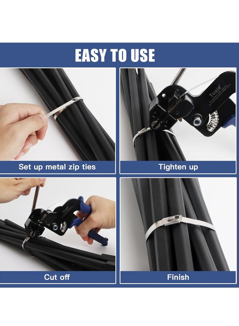 SYOSI Metal Zip Ties Tool, Stainless Steel Zip Ties Gun Kit,Heavy Duty Outdoor Adjustable Fastening Cable Tie Gun Tool Sets with 100pcs Self-Locking with 100pcs Self-Locking Metal Zip Ties (Blue, One Size) - Image 3